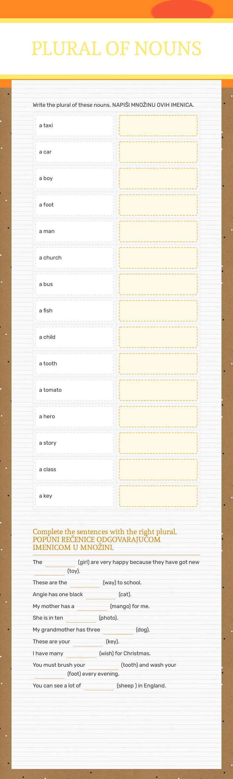 PLURAL OF NOUNS worksheet preview image