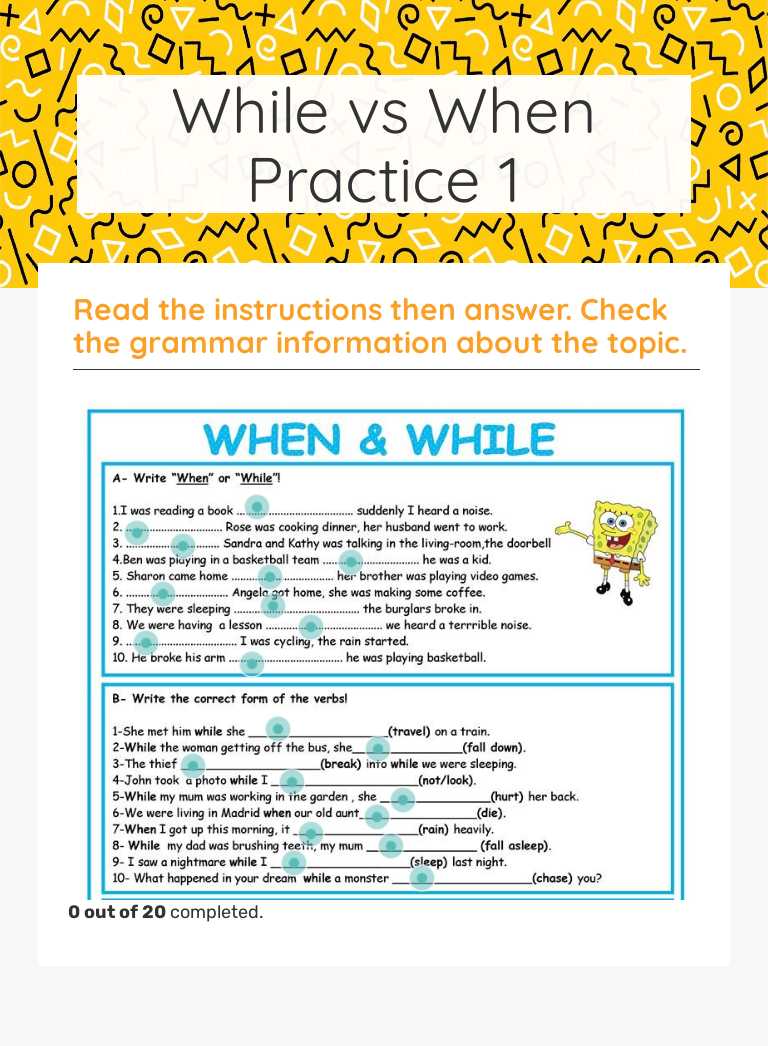 While vs When Practice 1 worksheet preview image