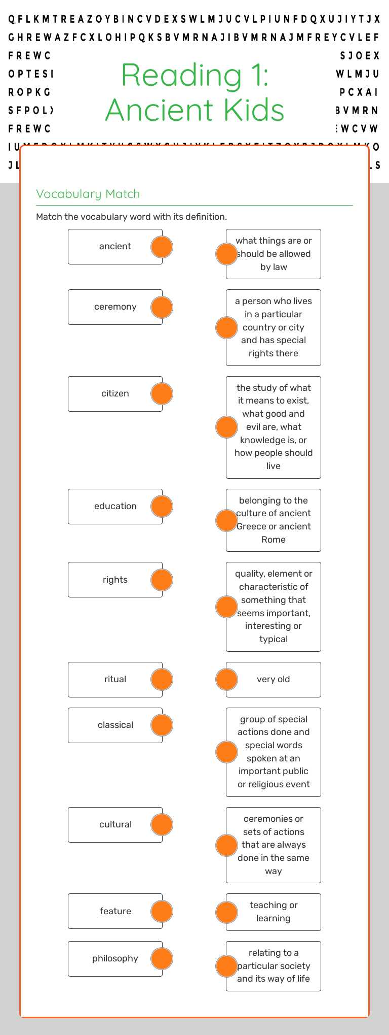 Reading 1: Ancient Kids worksheet preview image