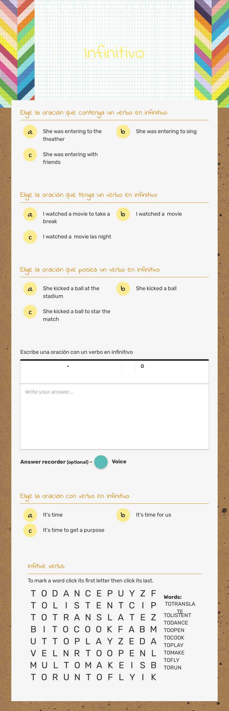 Infinitivo worksheet preview image
