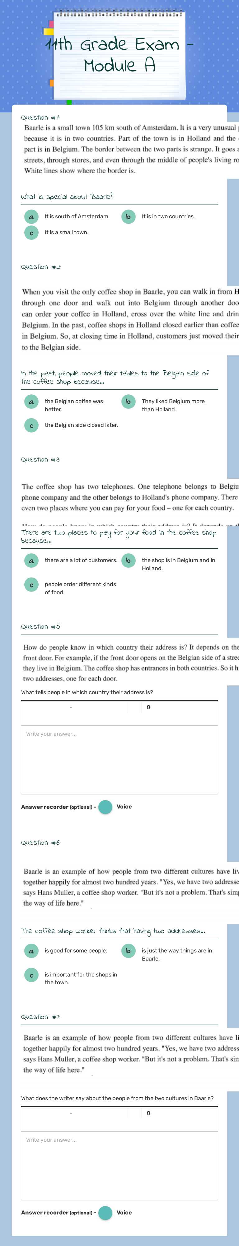 11th Grade Exam - Module A worksheet preview image