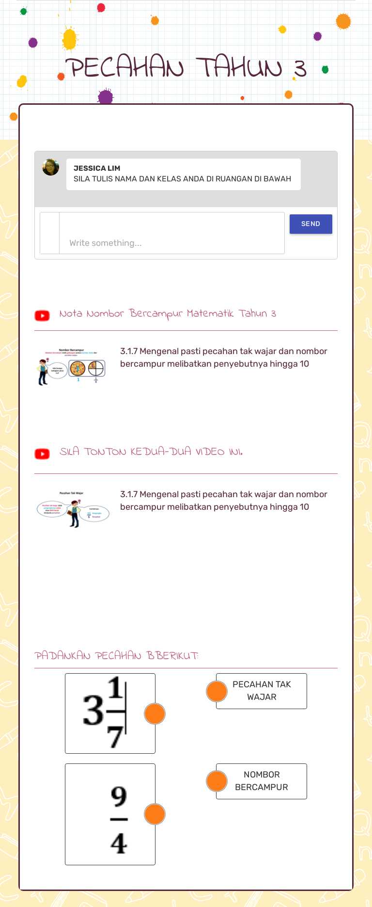 PECAHAN TAHUN 3 worksheet preview image