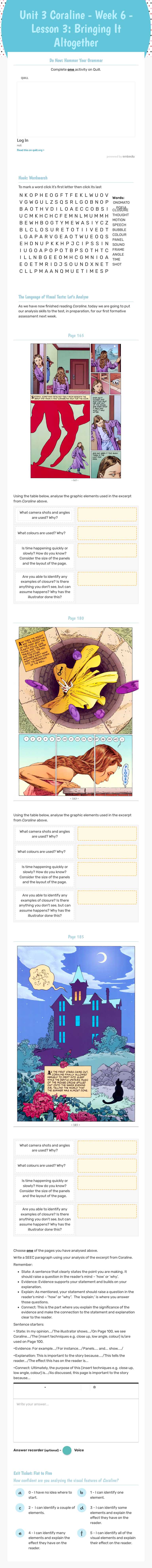 Unit 3 Coraline - Week 6 - Lesson 3: Bringing It Altogether worksheet preview image