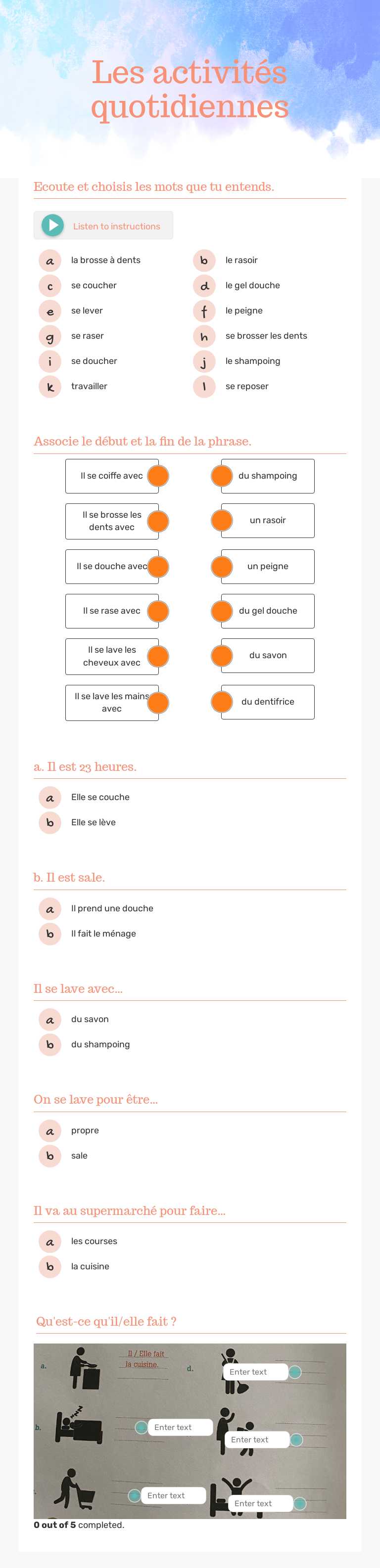 Les activités quotidiennes worksheet preview image
