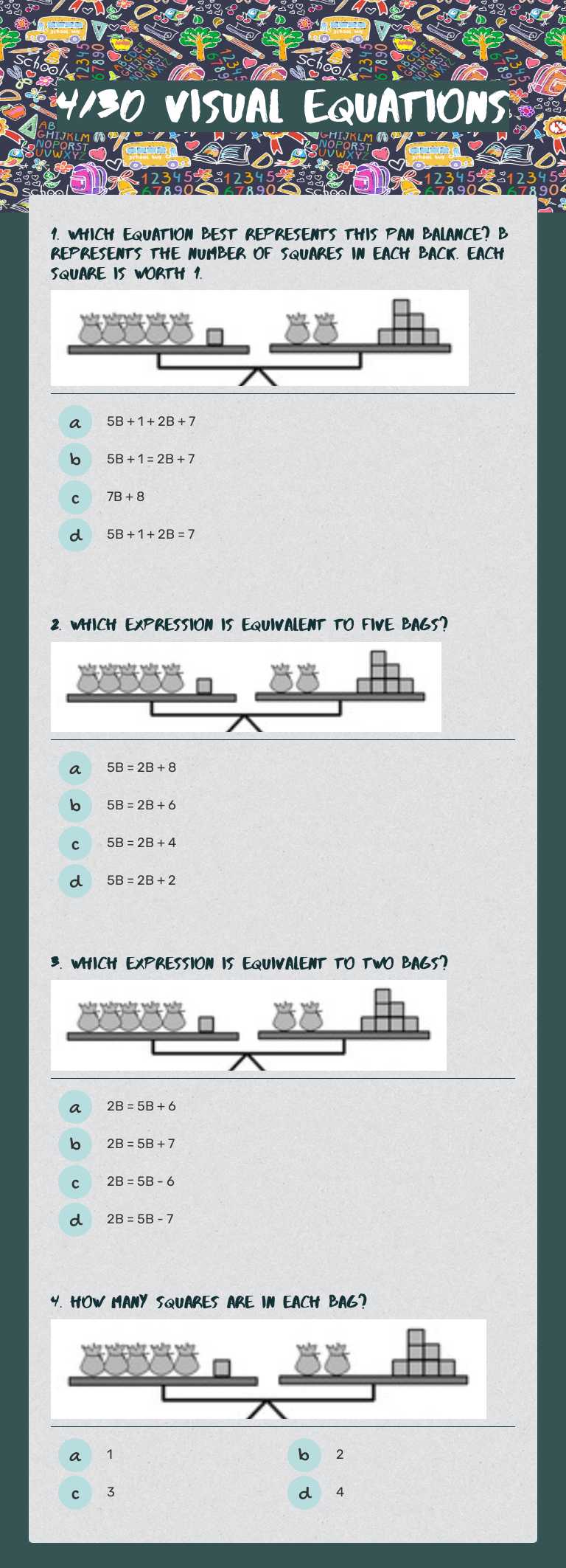 4/30 Visual Equations worksheet preview image