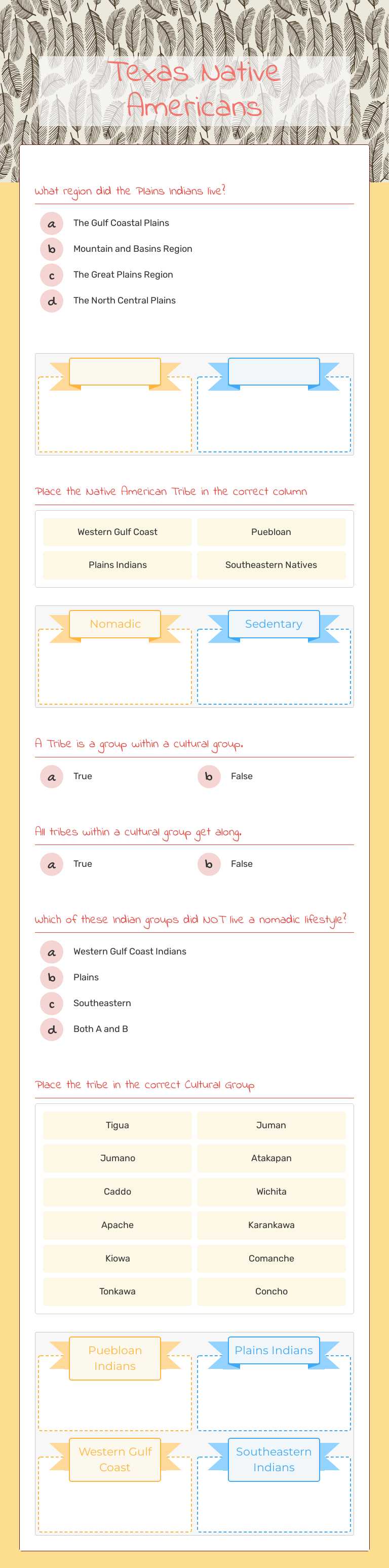 Texas Native Americans worksheet preview image