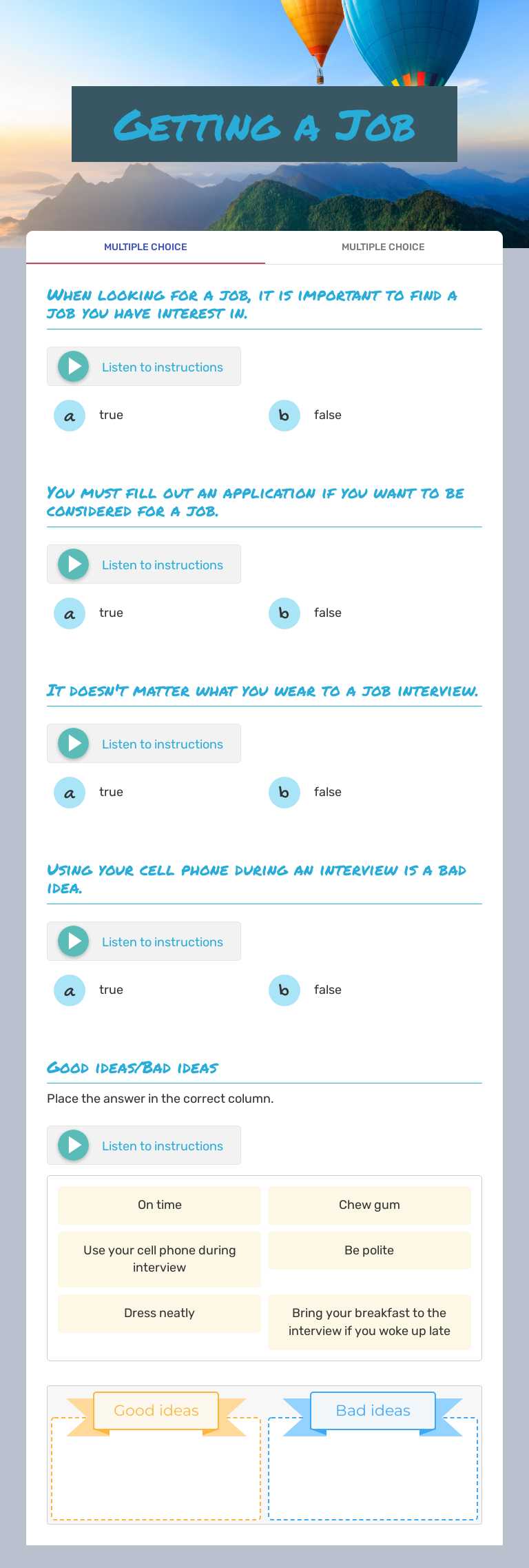 Getting a Job worksheet preview image