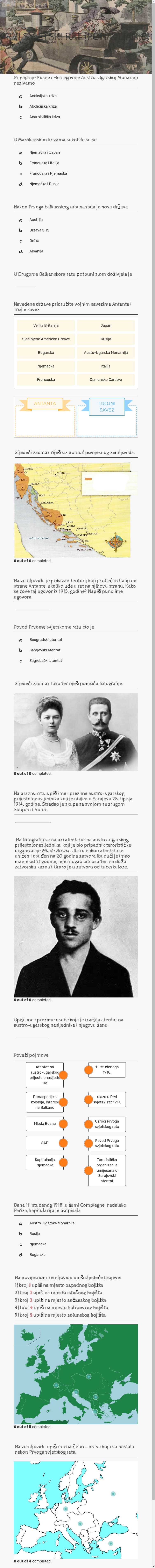 PRVI SVJETSKI RAT (PONAVLJANJE) worksheet preview image