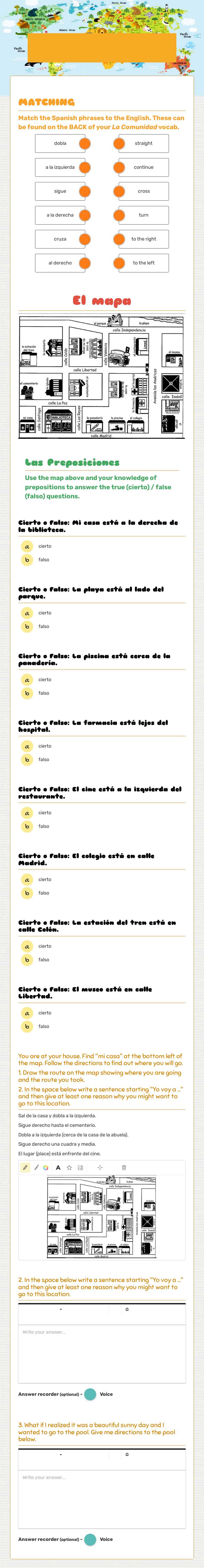 Repaso: las direcciones en español worksheet preview image
