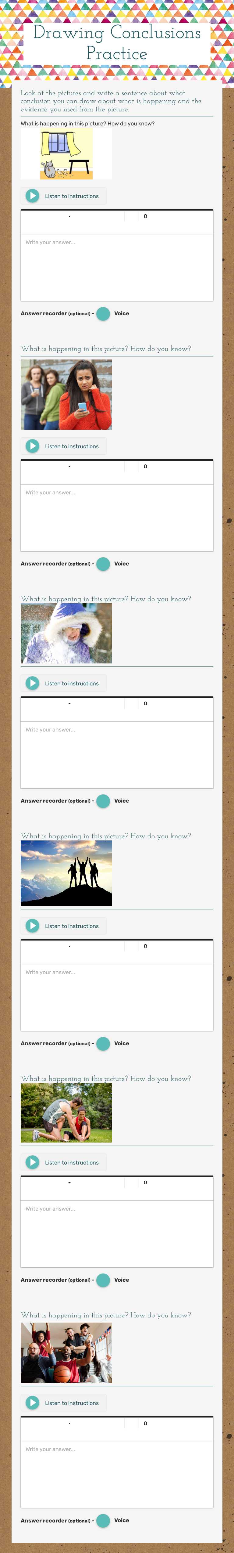 Drawing Conclusions Practice worksheet preview image