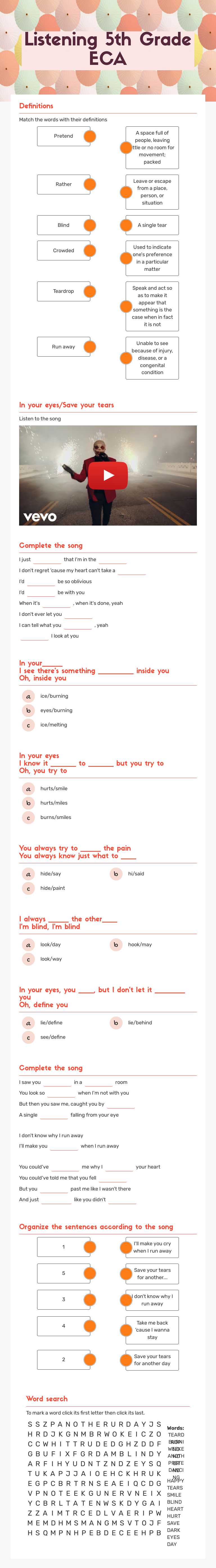 Listening                5th Grade ECA Grade 5 worksheet preview