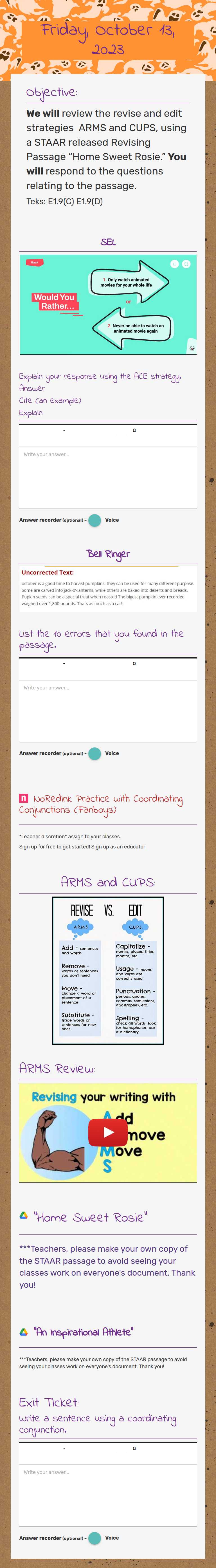 Friday, October 13, 2023 worksheet preview image