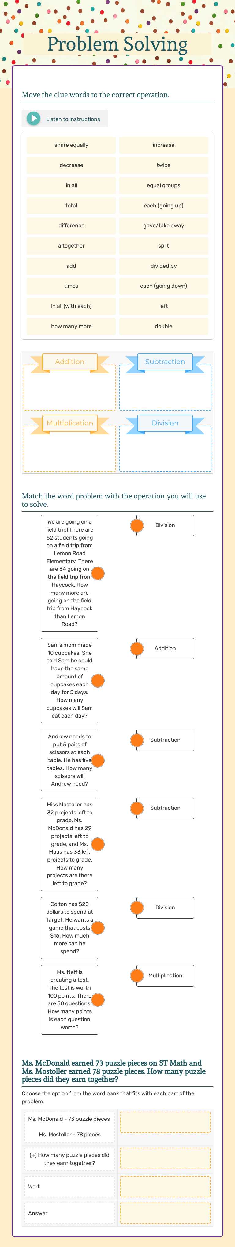 Problem Solving worksheet preview image