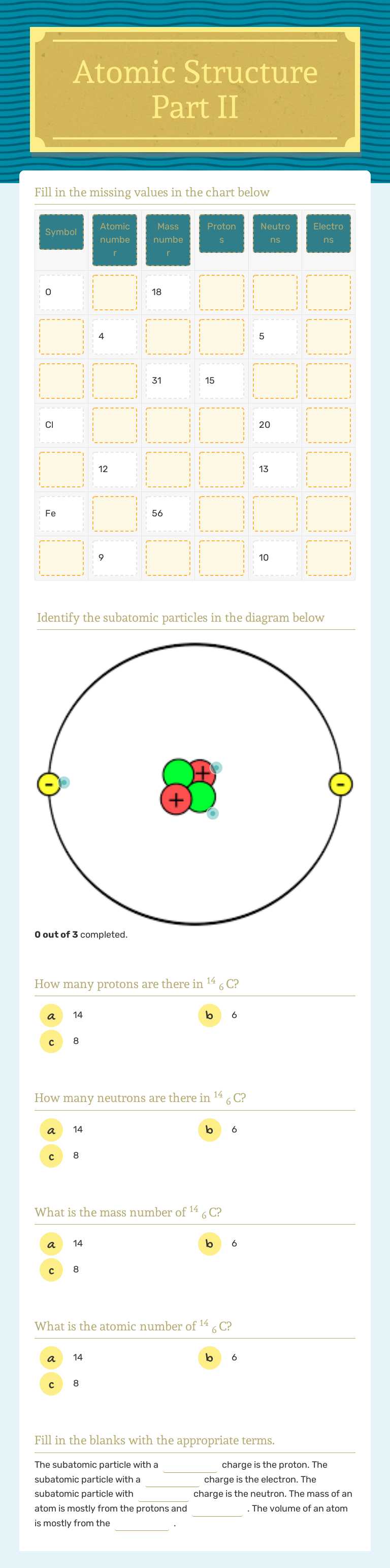 Atomic Structure Part II worksheet preview image
