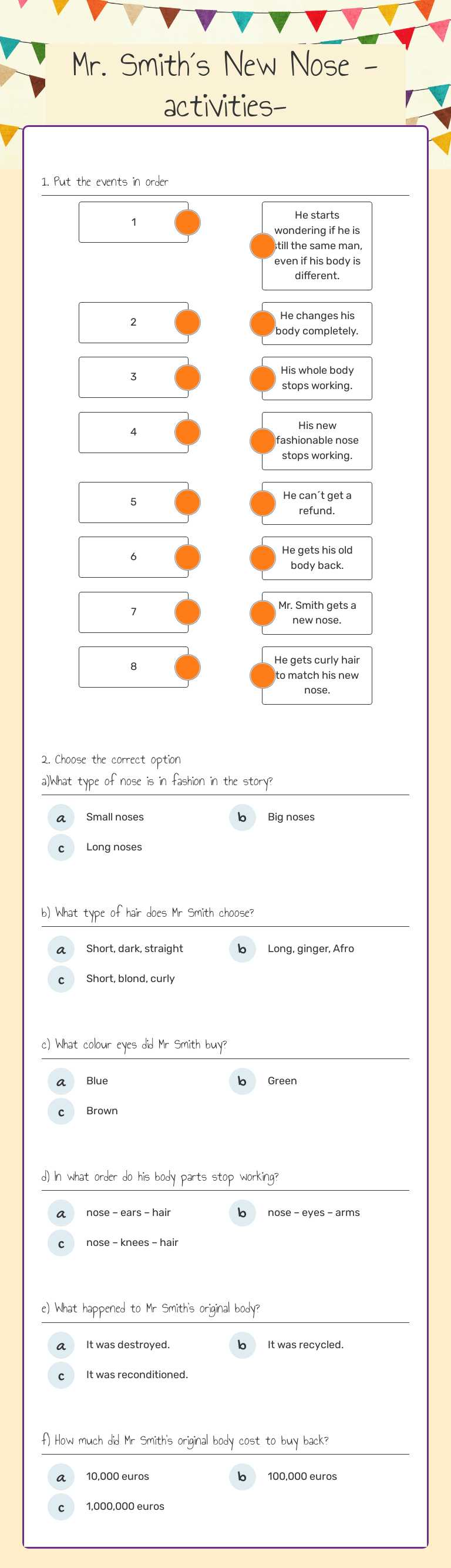 Mr. Smith´s New Nose       -activities- Other worksheet preview