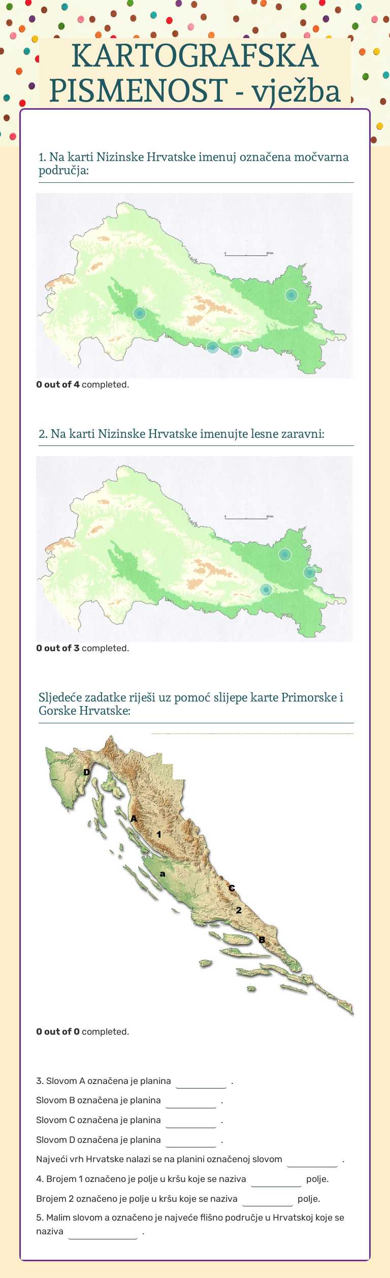 KARTOGRAFSKA PISMENOST - vježba Grade 8 worksheet preview