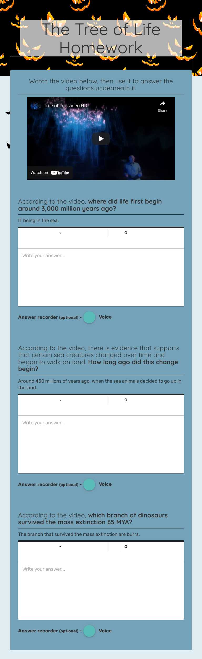 The Tree of Life Homework worksheet preview image