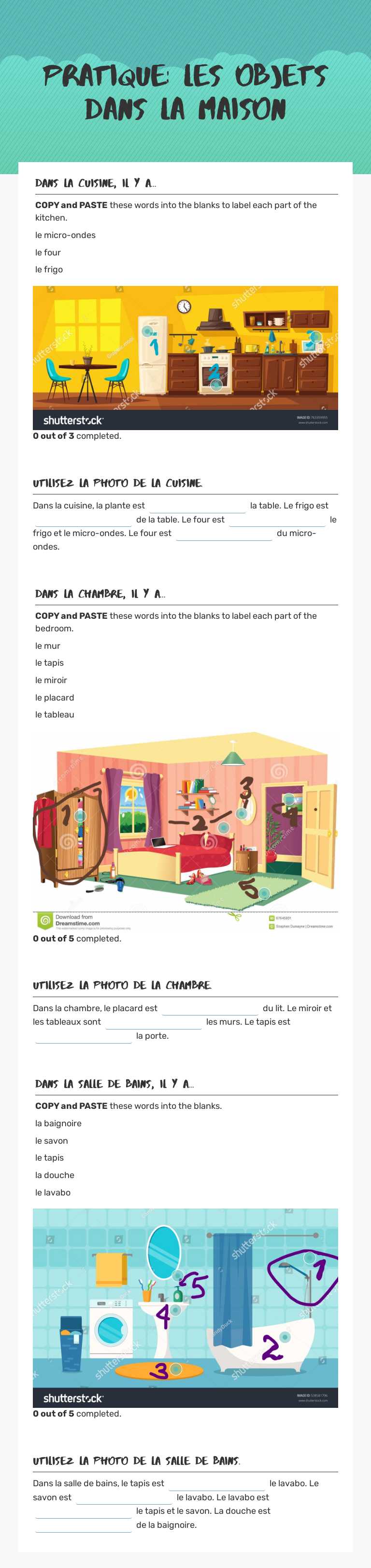 Pratique: Les Objets dans la Maison worksheet preview image