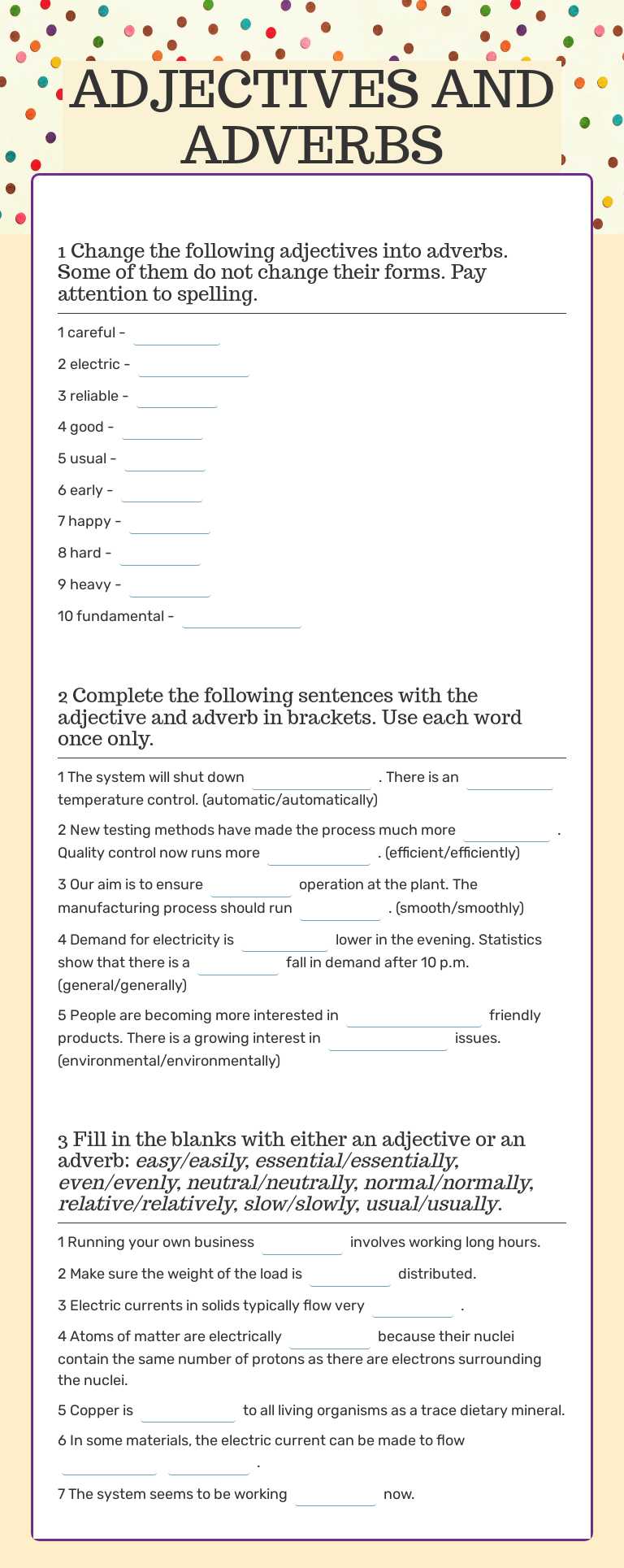 ADJECTIVES AND ADVERBS worksheet preview image