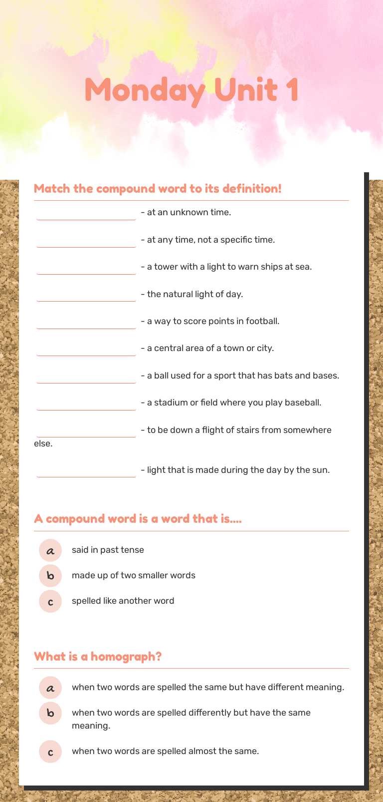 Monday
Unit 1 Grade 3 worksheet preview