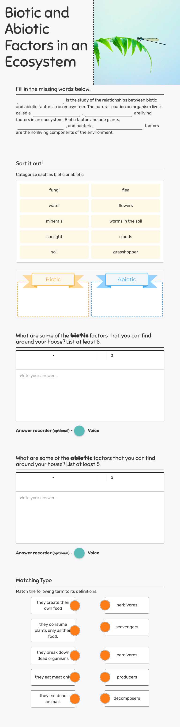 Biotic and Abiotic Factors in an Ecosystem worksheet preview image