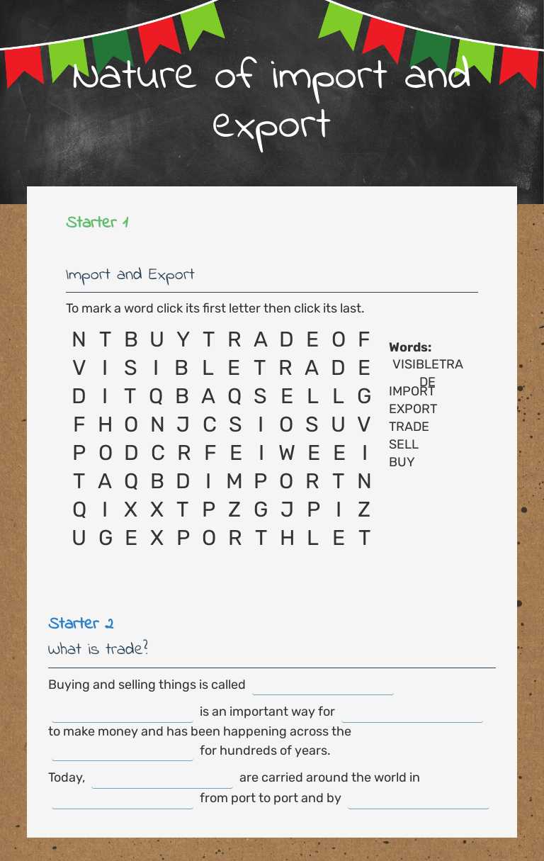 Nature of import and export worksheet preview image