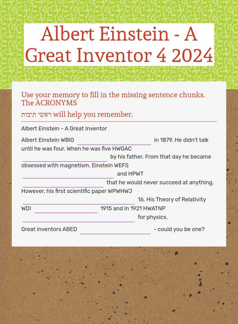 Albert Einstein - A Great Inventor 4 2024 worksheet preview