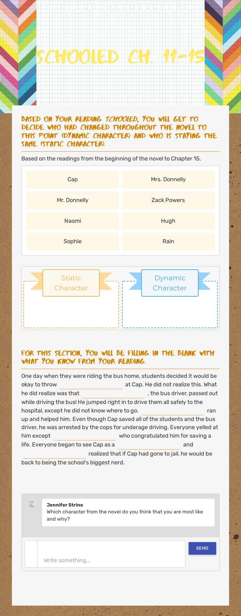 Schooled Ch. 11-15 Grade 8 worksheet preview