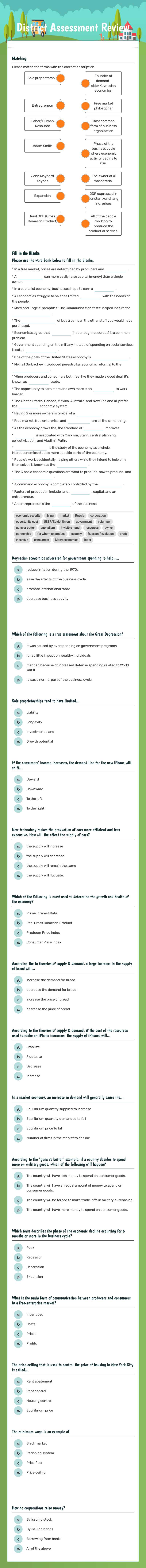 District Assessment Review Grade 10 worksheet preview