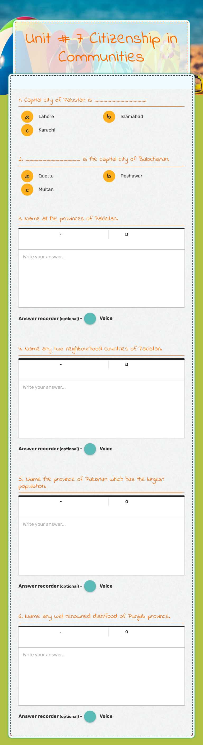 Unit # 7 
Citizenship in Communities worksheet preview image