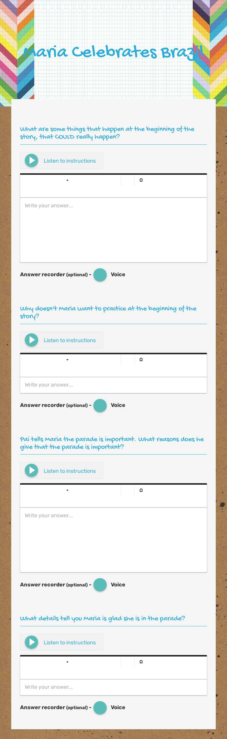 Maria Celebrates Brazil Grade 2 worksheet preview