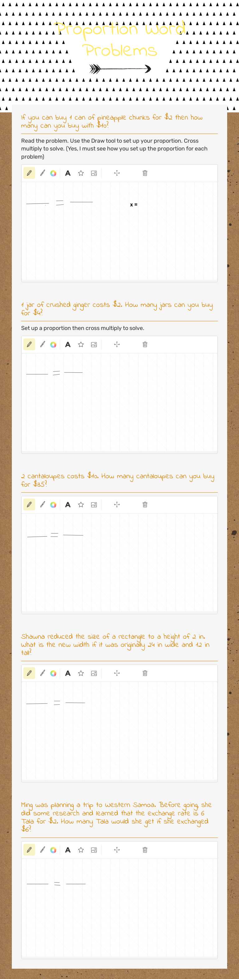 Proportion Word Problems worksheet preview image