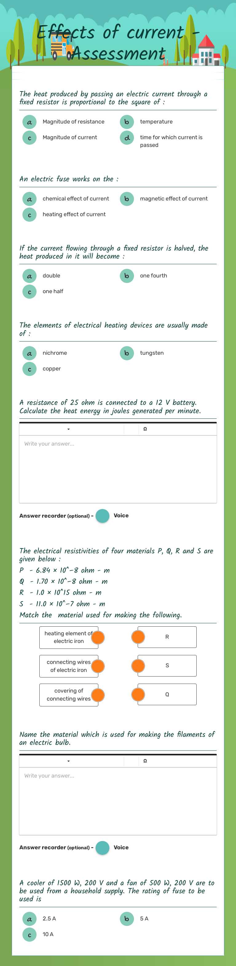 Effects of current - Assessment Grade 10 worksheet preview