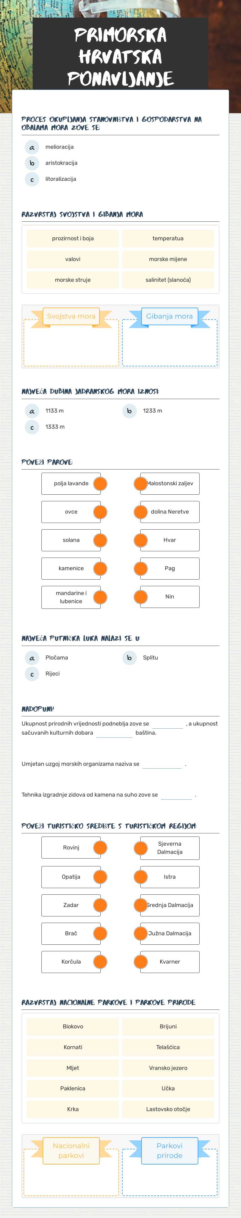 Primorska hrvatska PONAVLJANJE worksheet preview image