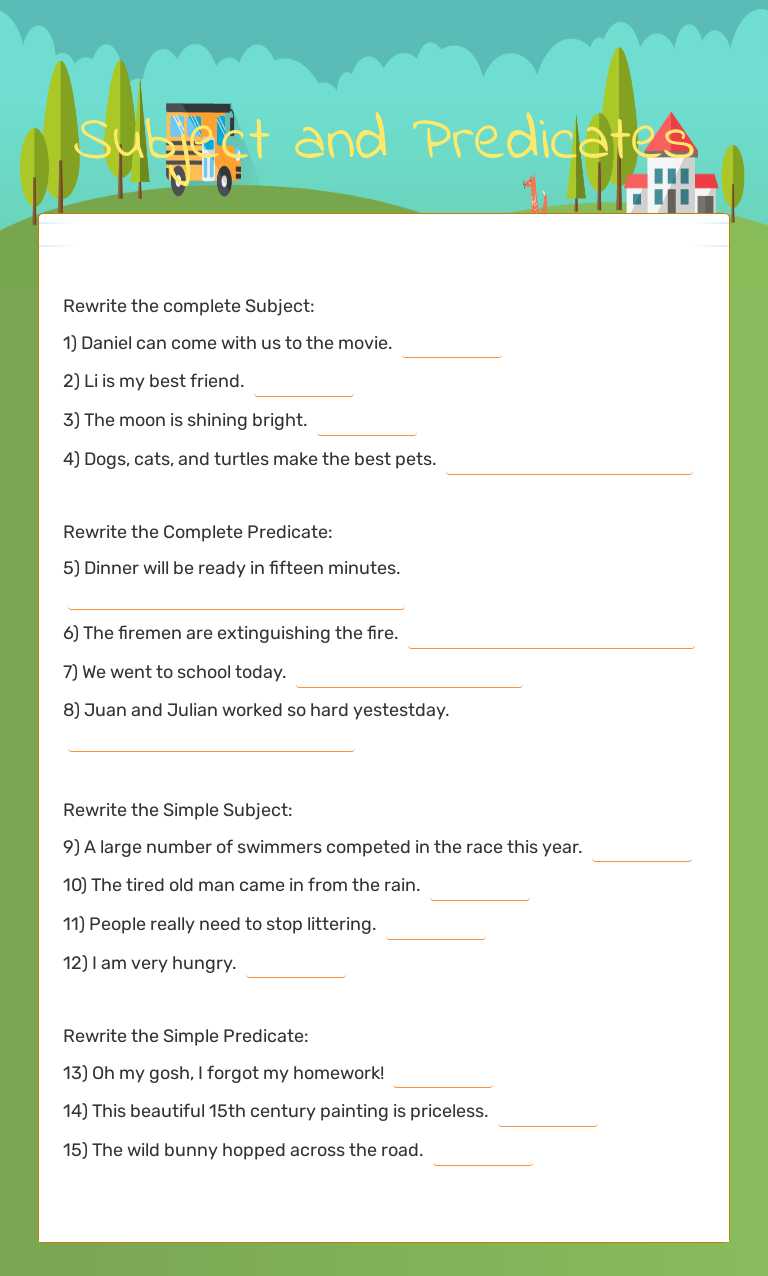 Subject and Predicates worksheet preview image