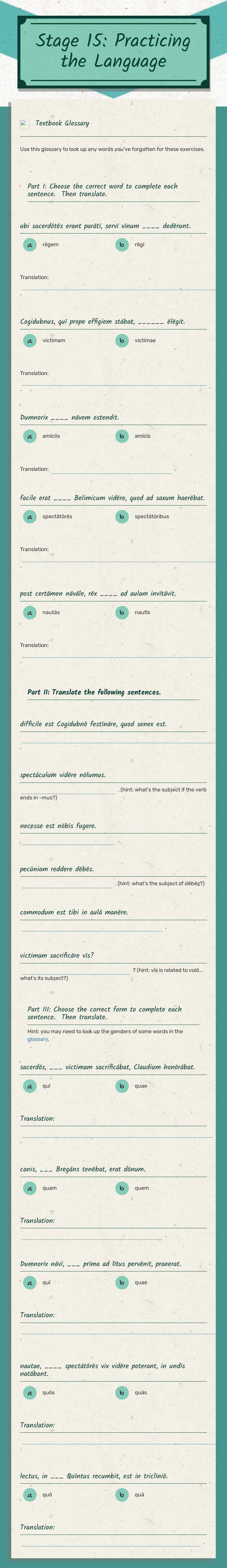 Stage 15: Practicing the Language Grade 10 worksheet preview