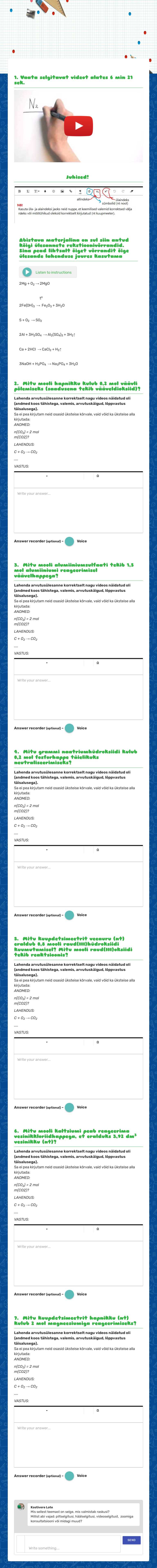 arvutused reaktsioonivõrrandite põhjal worksheet preview image