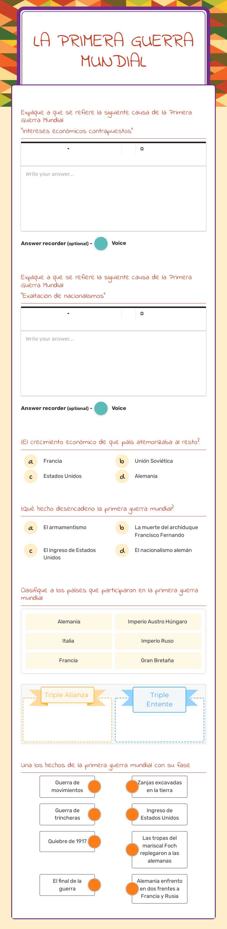 lA PRIMERA GUERRA MUNDIAL worksheet preview image