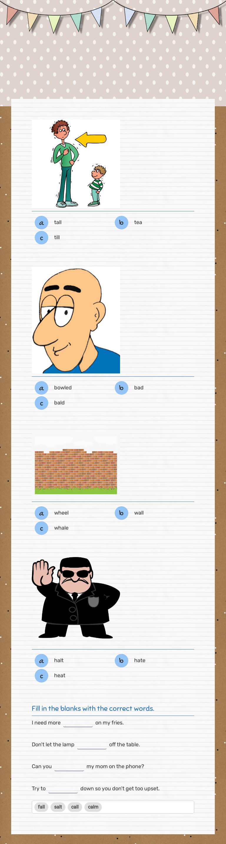 Words with al, all Grade 1 worksheet preview
