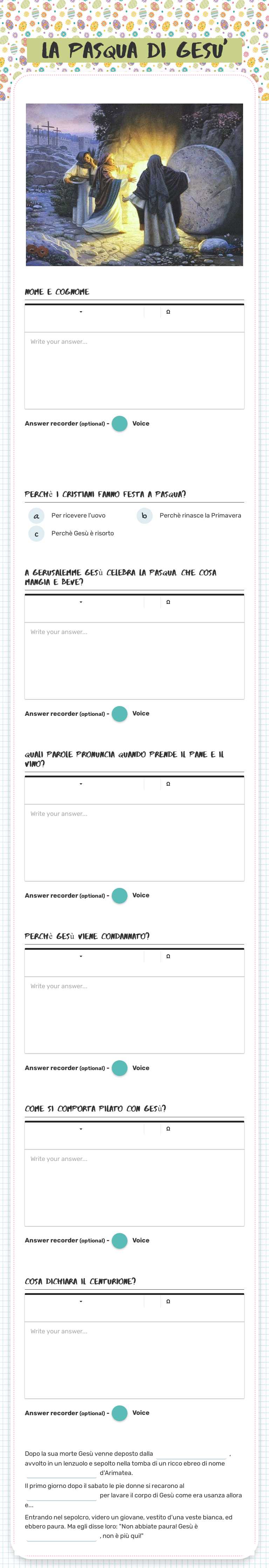 LA PASQUA DI gESU' Grade 5 worksheet preview