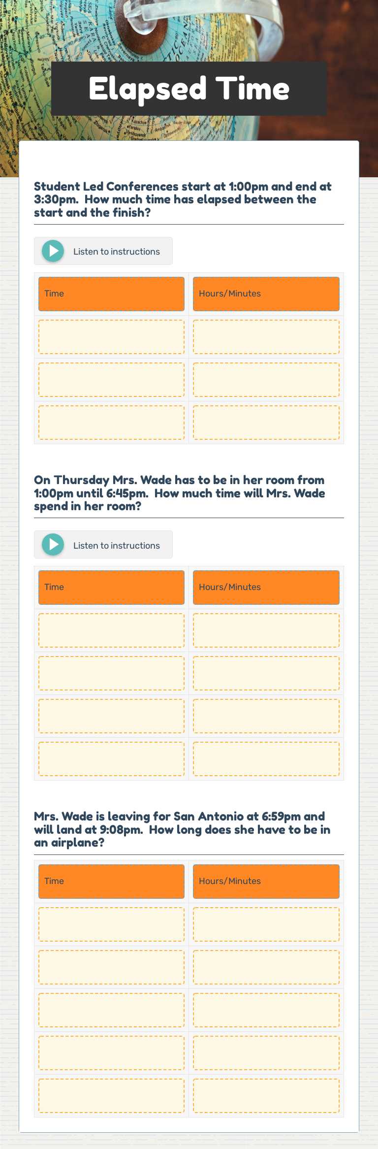 Elapsed Time Grade 3 worksheet preview