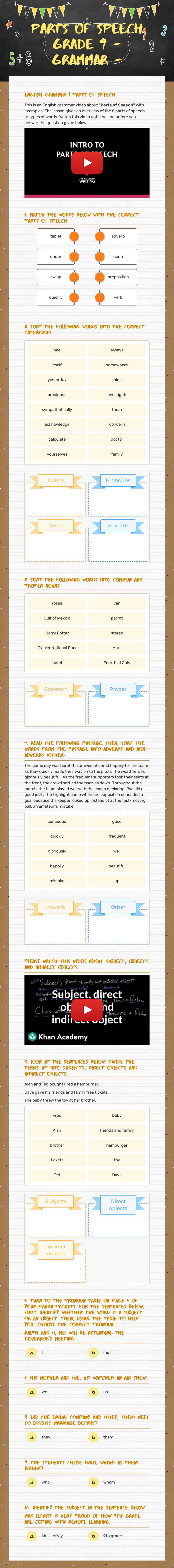 Parts of Speech grade 9
- Grammar - worksheet preview image