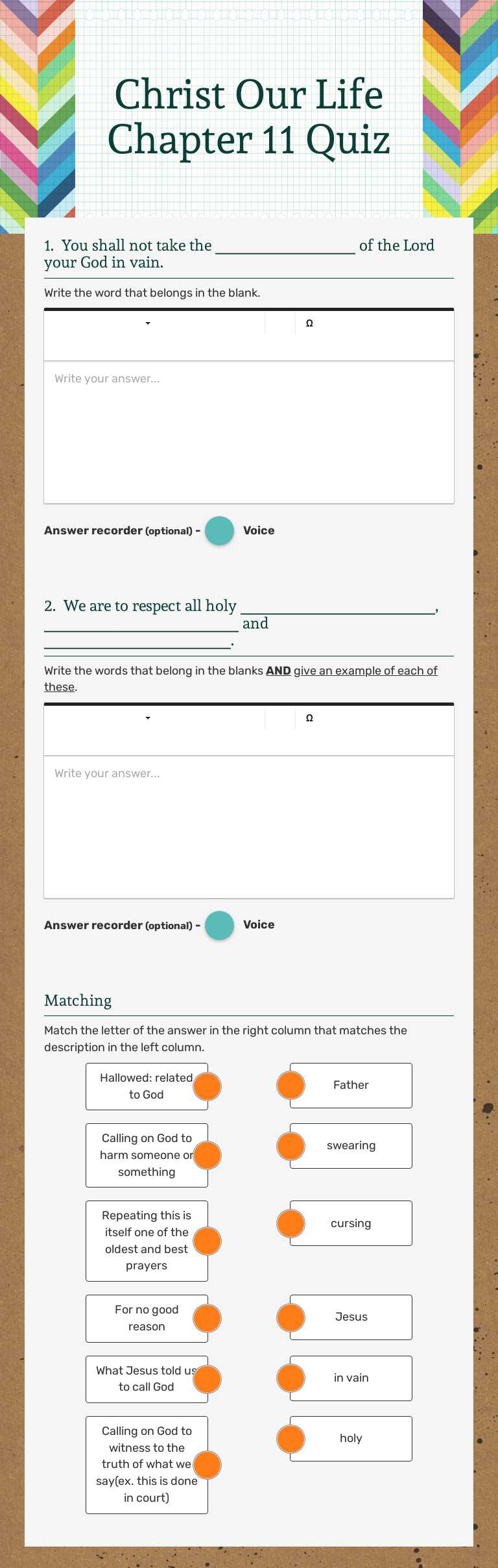 Christ Our Life                               Chapter 11 Quiz worksheet preview image