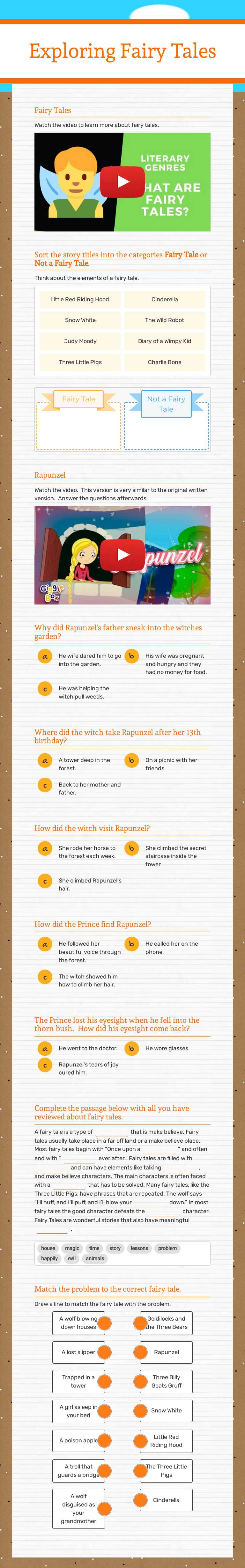Exploring Fairy Tales worksheet preview image