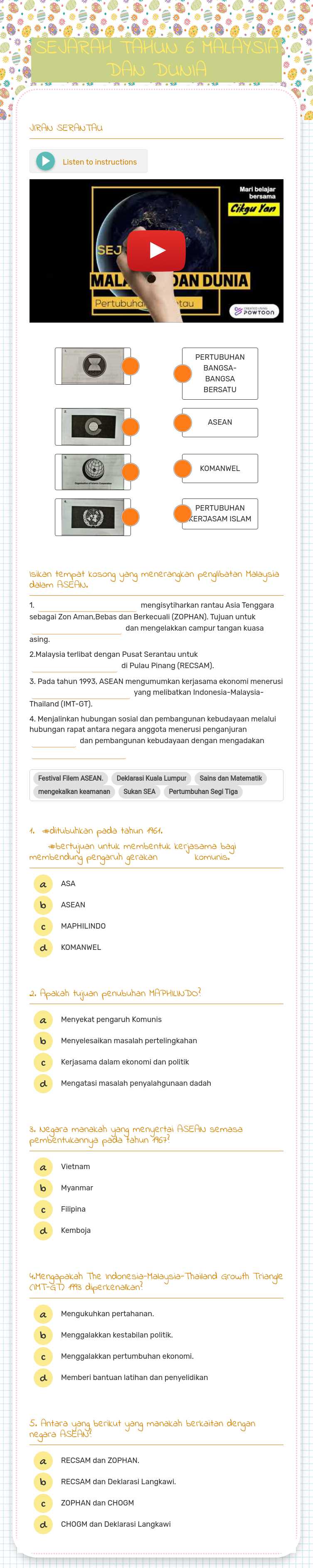 SEJARAH TAHUN 6 MALAYSIA DAN DUNIA worksheet preview image