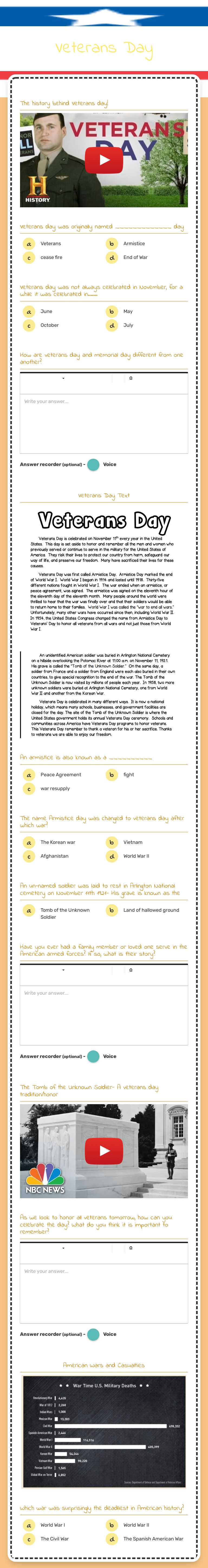 Veterans Day Grade 6 worksheet preview