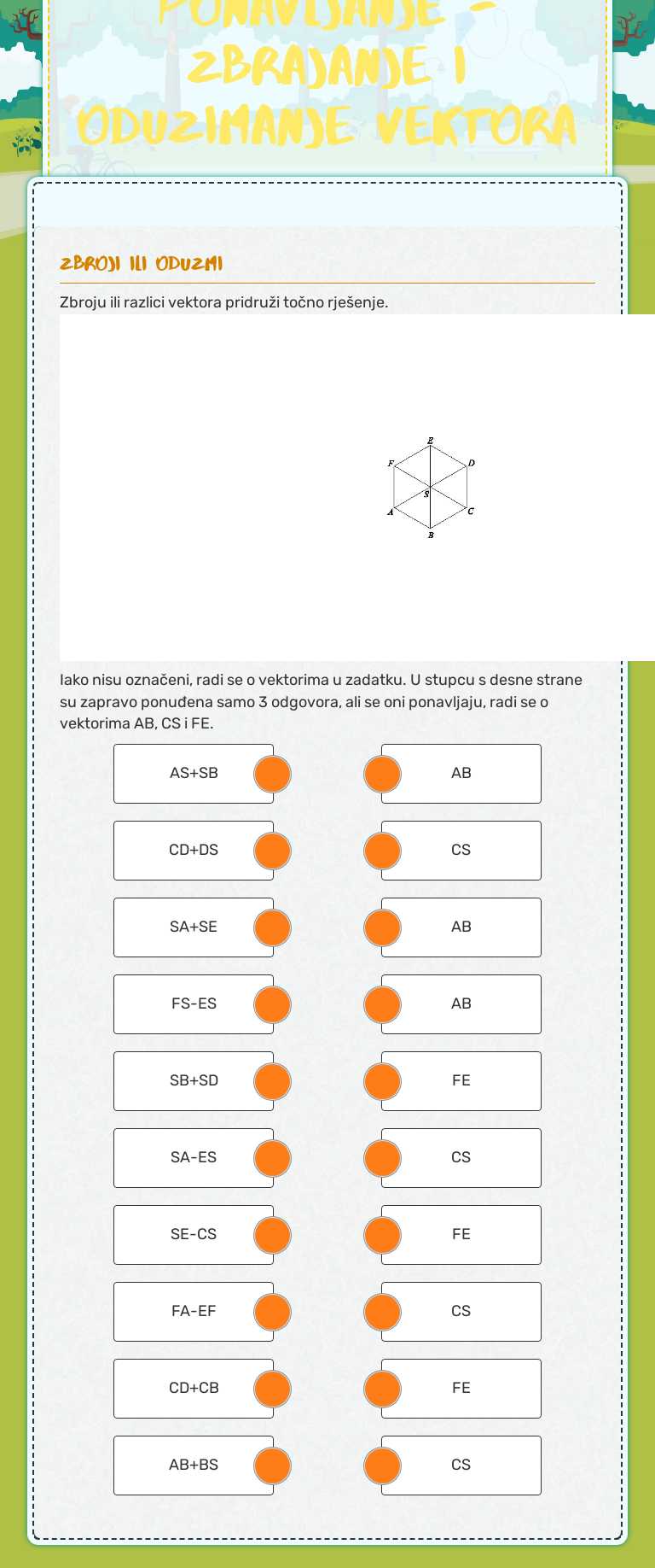 Ponavljanje - zbrajanje i oduzimanje vektora worksheet preview image