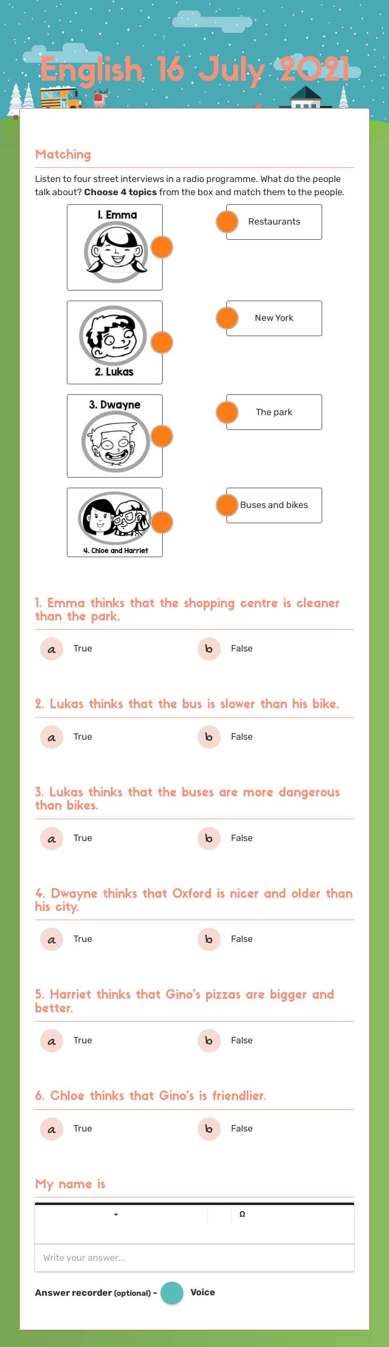 English 16 July 2021 worksheet preview image