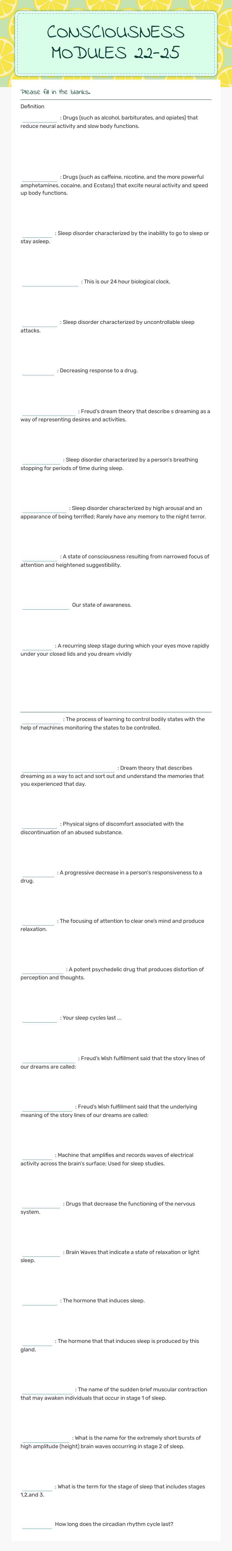 CONSCIOUSNESS MODULES 22-25 Grade 10 worksheet preview
