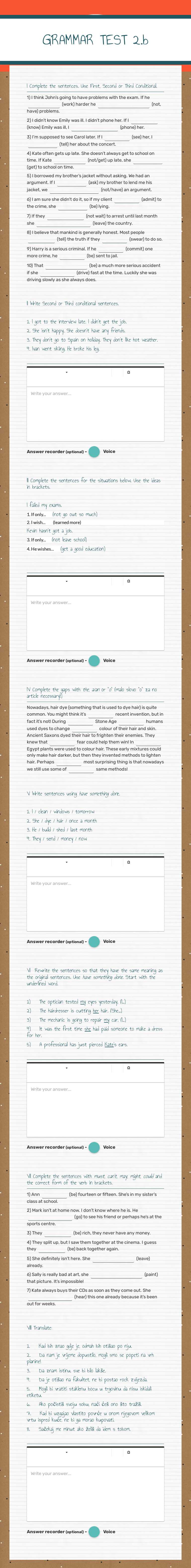 GRAMMAR TEST 2.b worksheet preview image